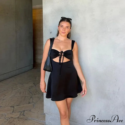 Satin Ruched Tie Charming Up Strap Mini Dress