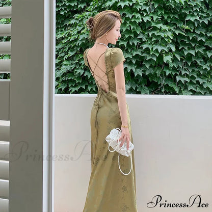 Bodycon For Palace Robe Satin V-Neck Bandage Dresses Party Gown Vestidos Mixi Warm-Season Backless