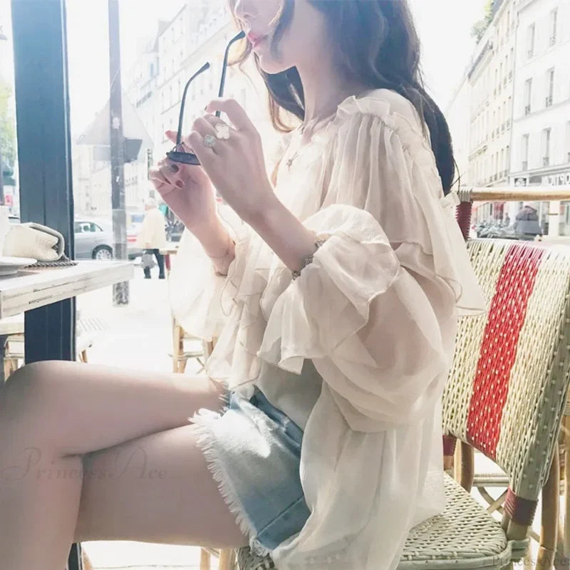 See Through Boho Mesh Ruffle Blouse blouse-250223