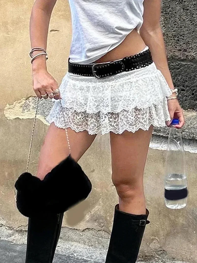 See-Through Floral Ruffle Skirt skirts-250223