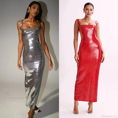 Sequin Backless Slim Fit Slit Prom Dress promdress-250223