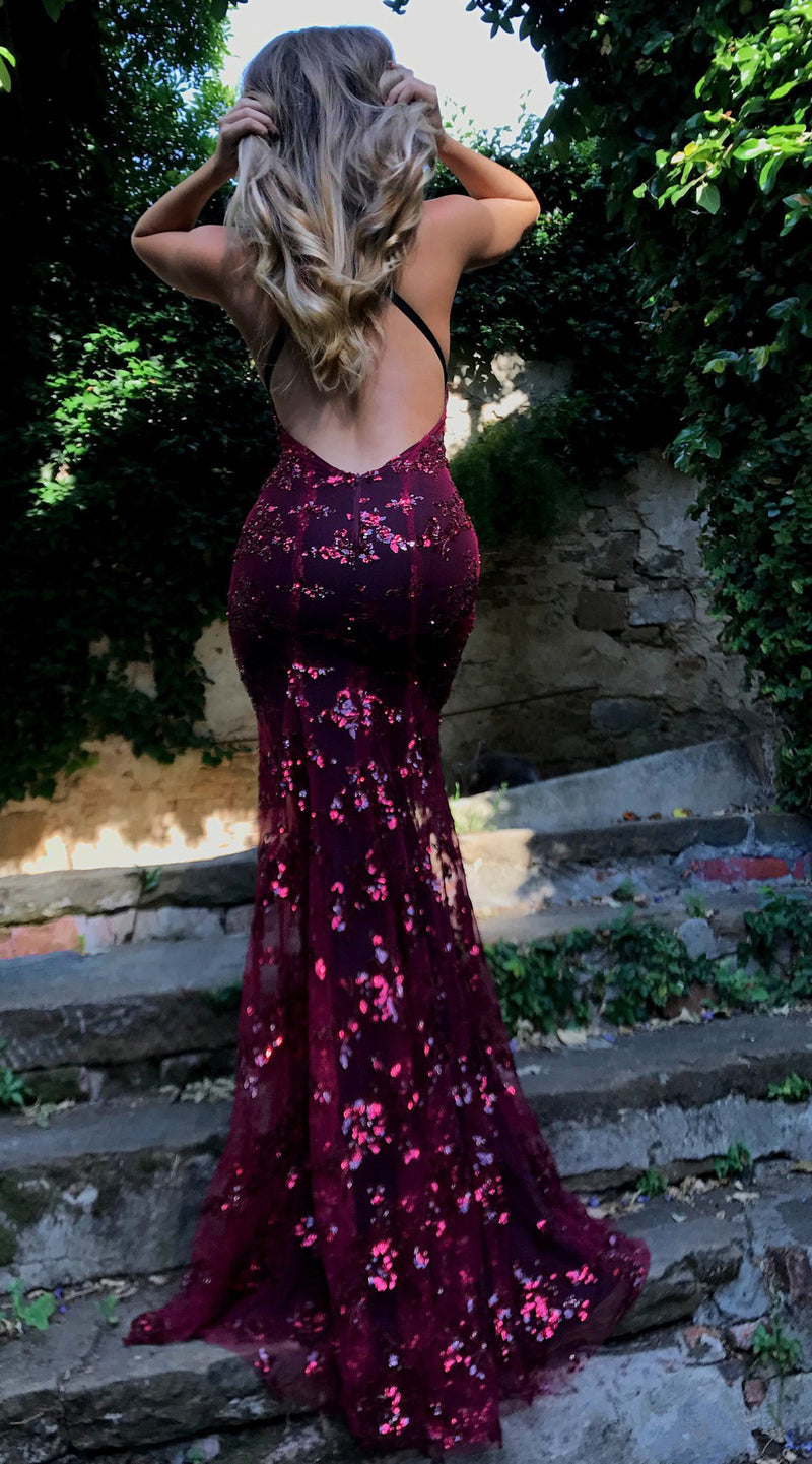 Sequin Backless V-Neck Strappy Tie Dress Party Dress