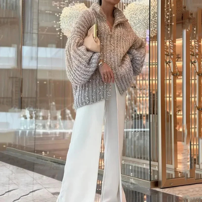 Sequin V-neck Sweater Cardigan