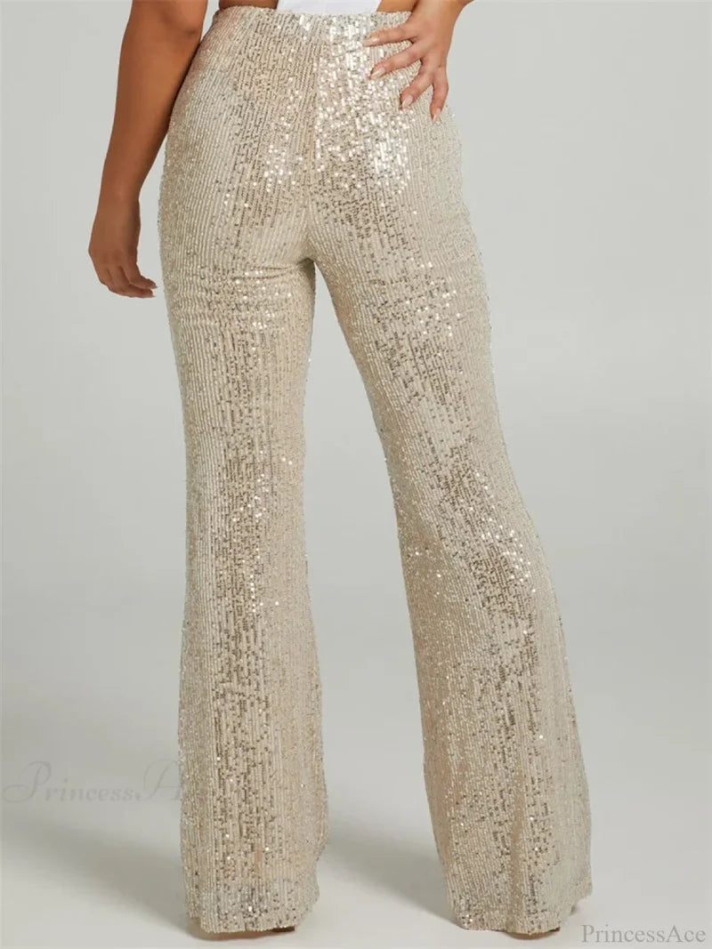 Sequined High Waist Slim Fit Flare Club Pant pant-250223
