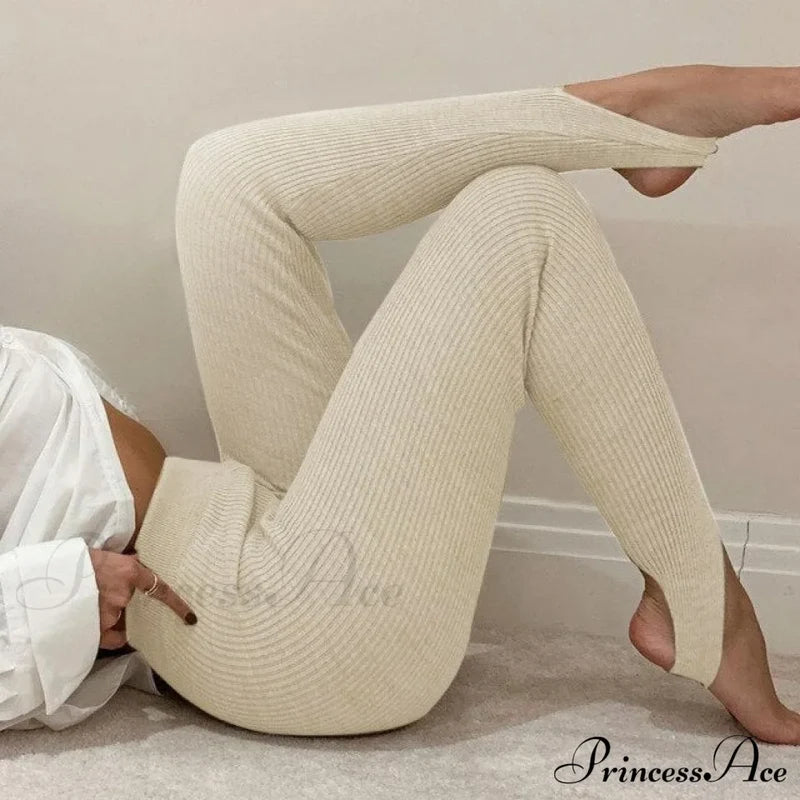 Sexy Bodycon Knitted High Waist Pants Beige / S