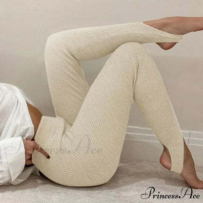 Sexy Bodycon Knitted High Waist Pants Beige / S