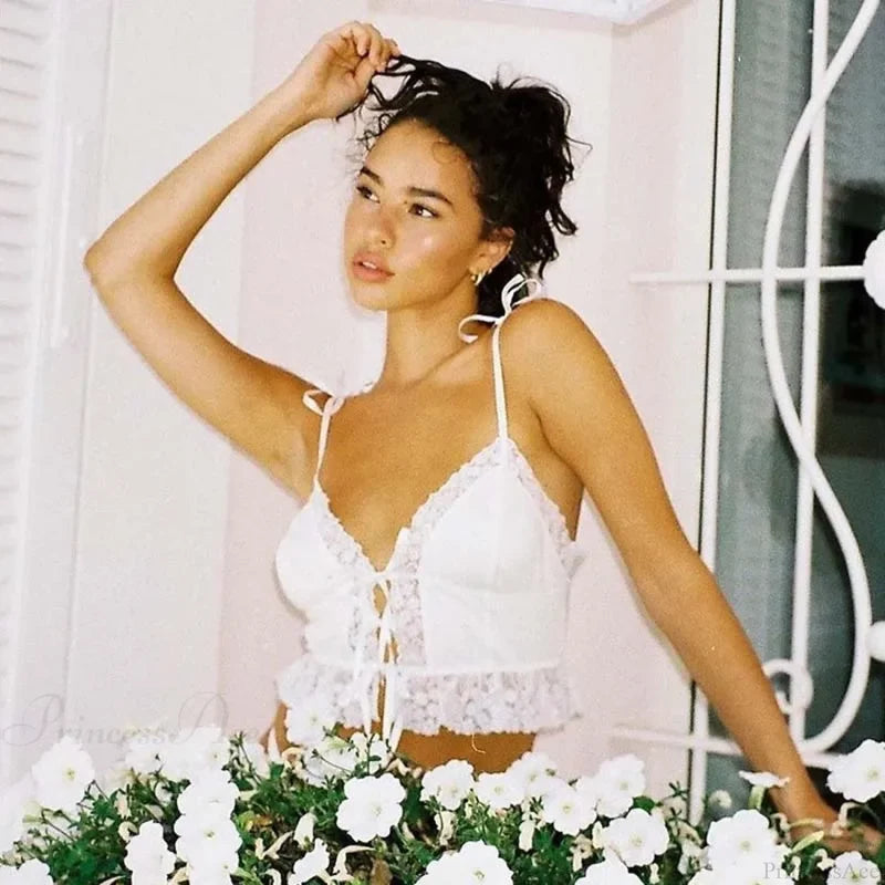 Sexy Deep V-neck Lace Ribbed White Crop Top croptop-250126