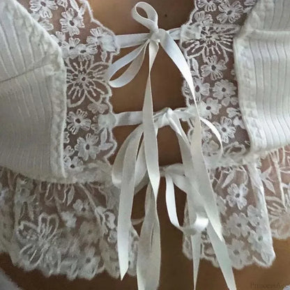 Sexy Deep V-neck Lace Ribbed White Crop Top croptop-250126