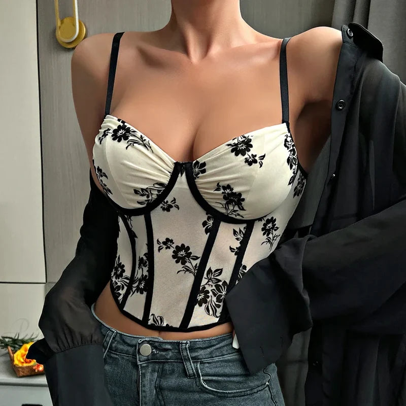 Sexy Deep V Pleated Fishbone Mesh Crop Tunic croptop-250126