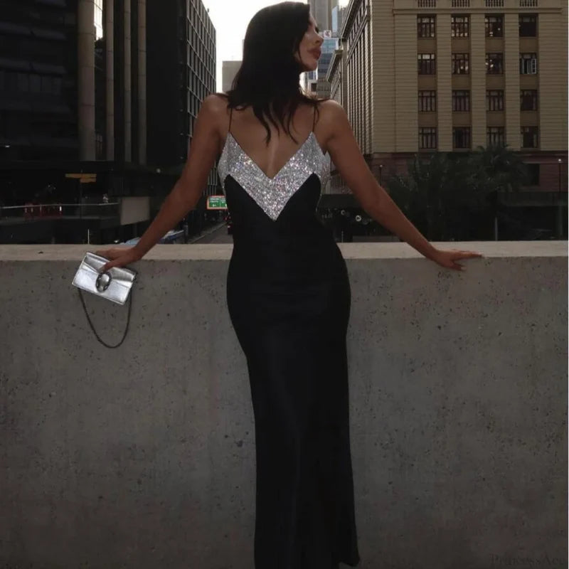 Sexy Deep-V Rhinestone Bandage Dress Prom Dress black / XS promdress-250223