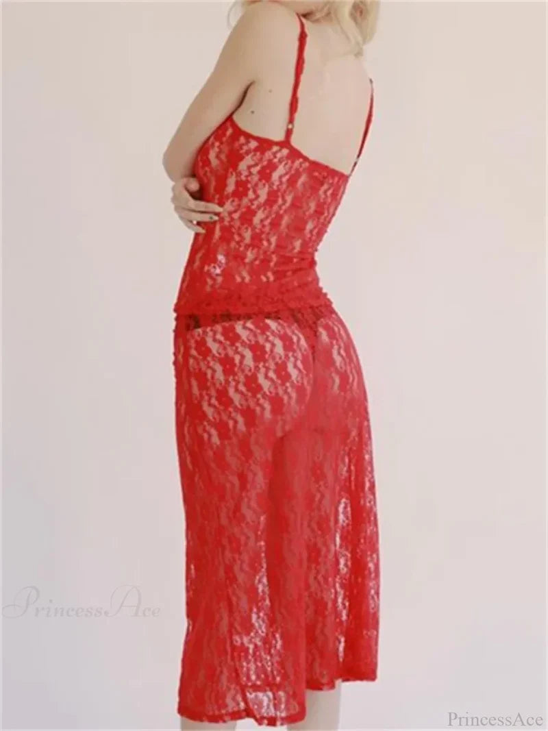 Sexy Floral Lace Strap Tank Camis Crop Top with See-through Long Skirt Set twopiecesset-250126