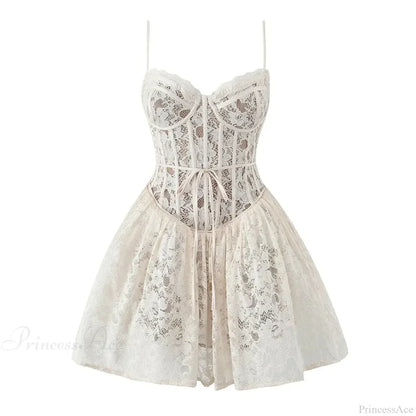 Sexy Lace Sling Low Waist Floral Dress white / M