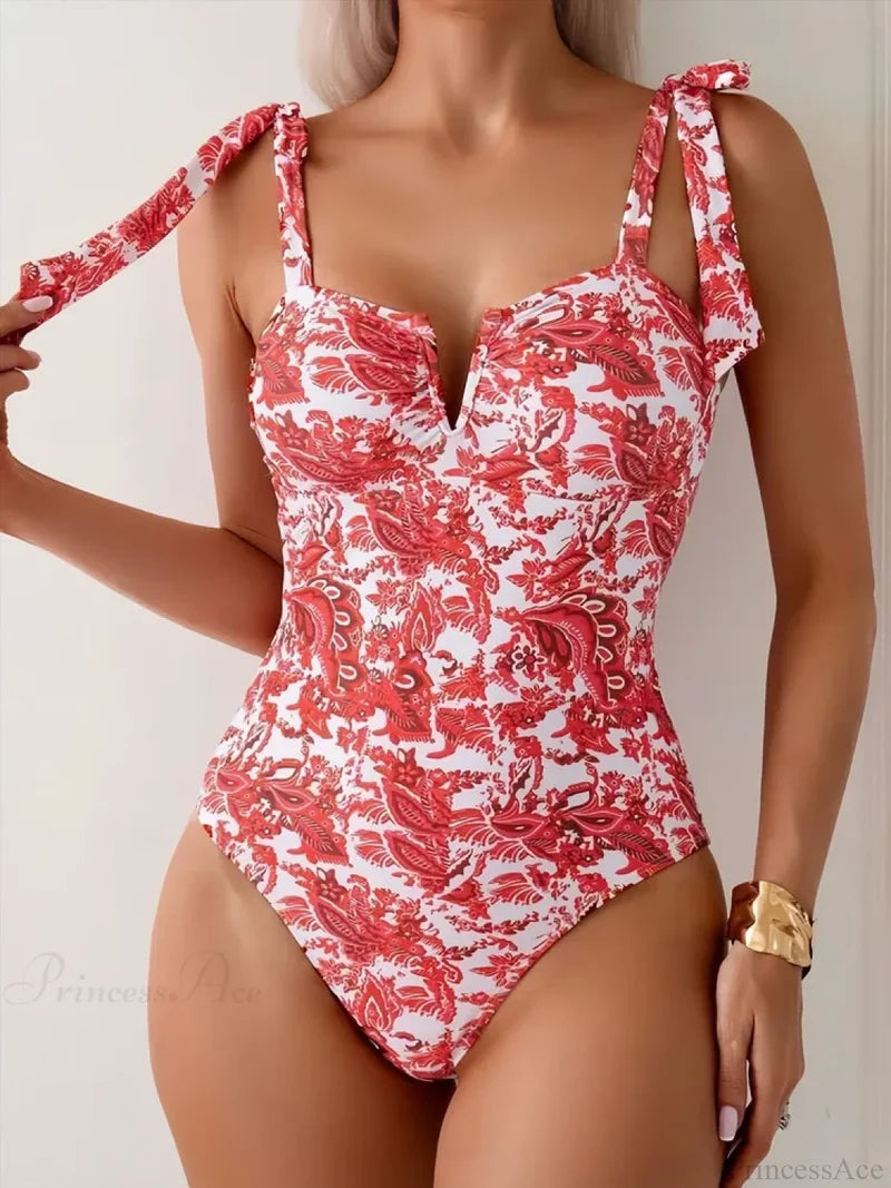 Sexy Monokini One Piece Swimwear Set Red / S