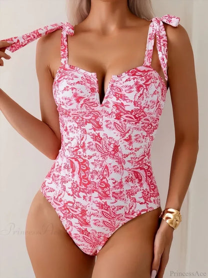 Sexy Monokini One Piece Swimwear Set Pink / S