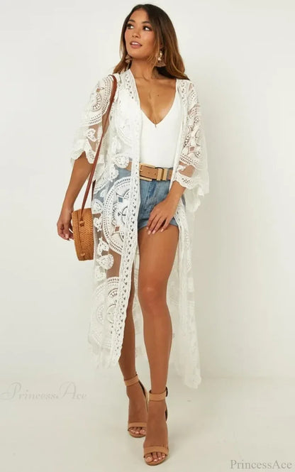 Sexy See-Through Lace Blouse Boho Beach Bikini Cover Up bohocoverup-250126