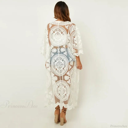 Sexy See-Through Lace Blouse Boho Beach Bikini Cover Up bohocoverup-250126