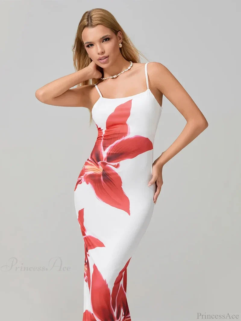 Sexy Spaghetti Straps Bodycon O-neck Wrap Cami Floral Dress floraldress-250126