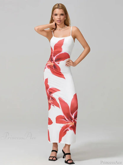 Sexy Spaghetti Straps Bodycon O-neck Wrap Cami Floral Dress floraldress-250126