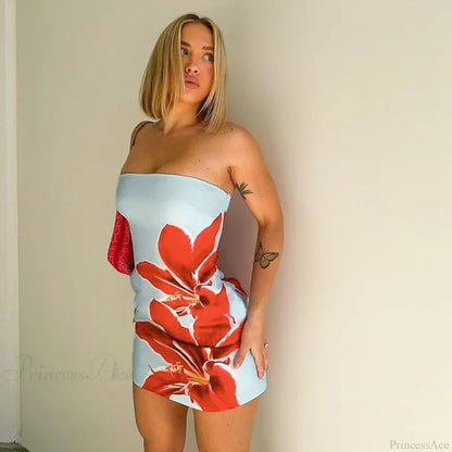 Sexy Strapless Floral Print High Waist Mini Dress floraldress-250126