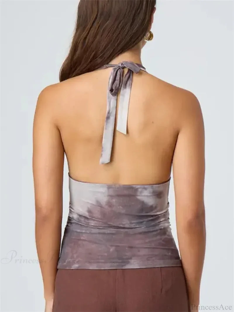 Sexy Tie-up Halter Tie-dye Ruched Crop Top croptop-250126