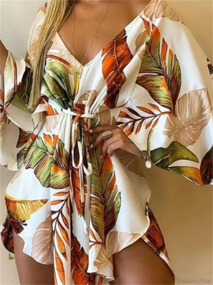 Sexy V-neck Bat Sleeve Bohemian Floral Beach Sundress oldfloraldress-250126
