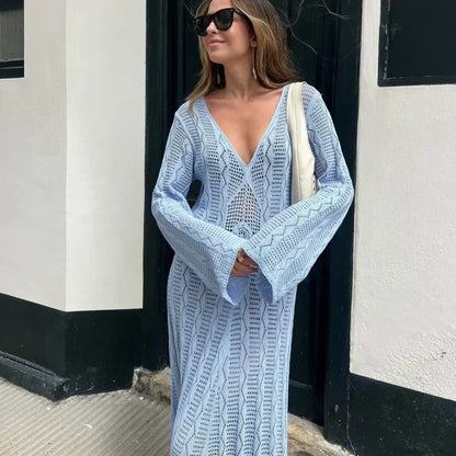 Sexy V Neck Crochet Boho Dress bohodress-250126