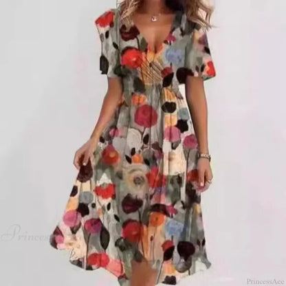Sexy V-neck Floral Swing Dress Color 4 / S oldfloraldress-250126