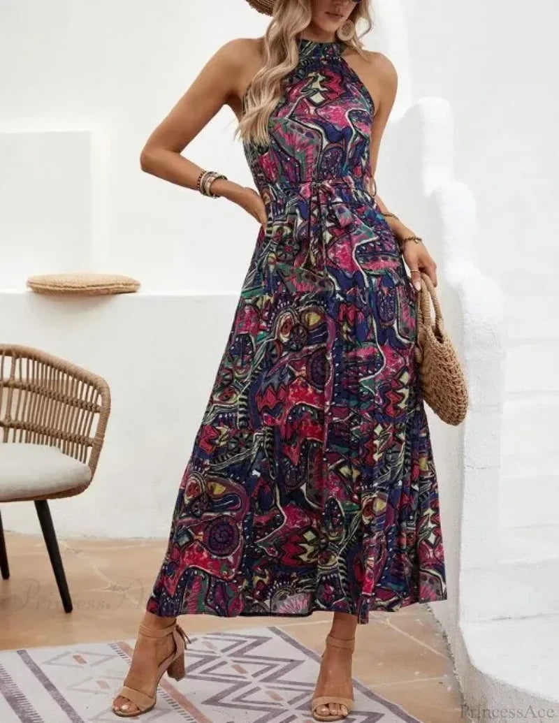 Sexy Vintage Hanging Neck Boho Dress Purple / S bohodress-250126