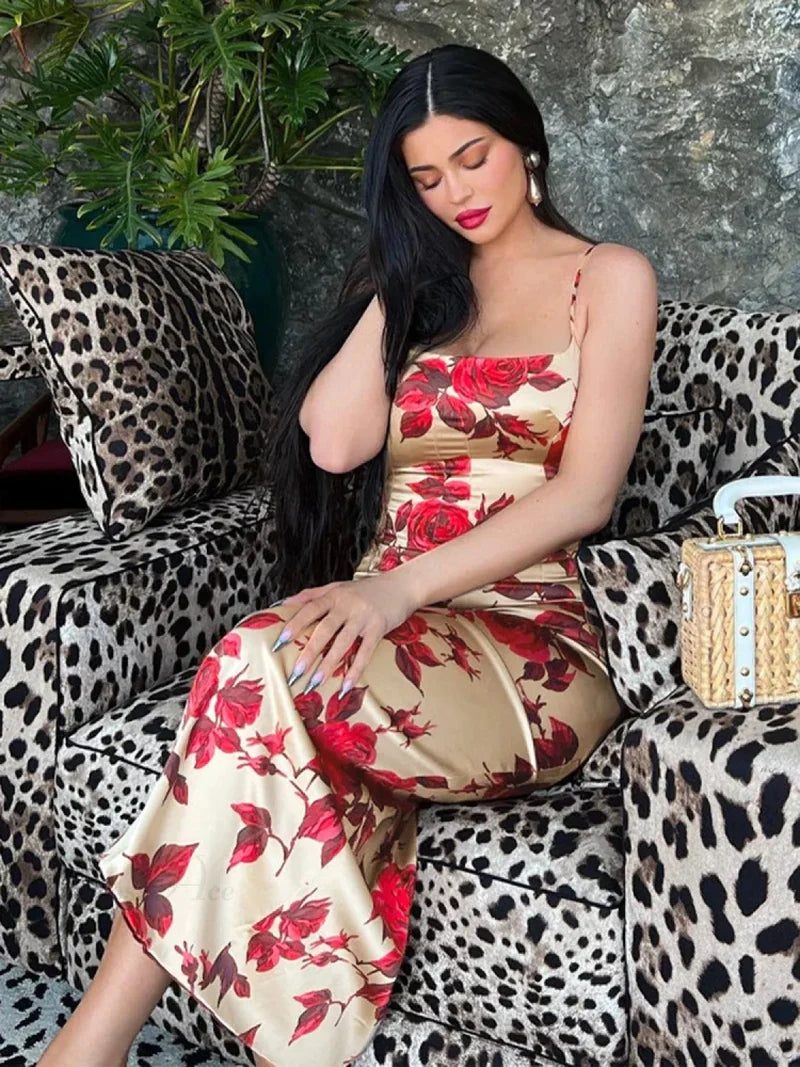 Sexy Y2K Floral Print Backless Bodycon Midi Dress floraldress-250126