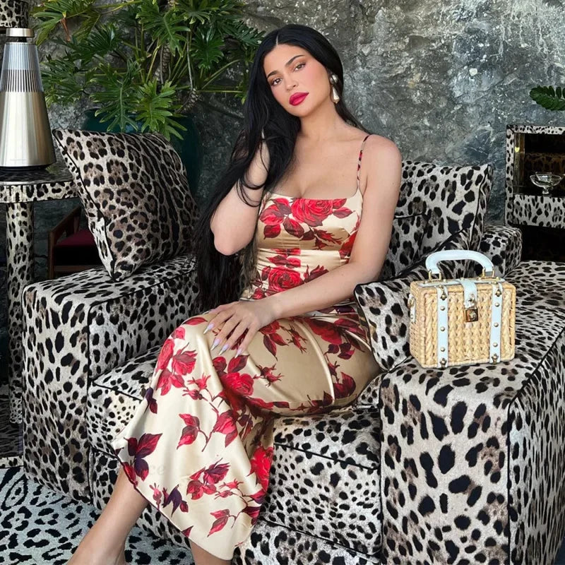 Sexy Y2K Floral Print Backless Bodycon Midi Dress Red / S floraldress-250126
