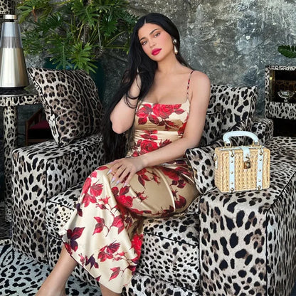 Sexy Y2K Floral Print Backless Bodycon Midi Dress Red / S floraldress-250126
