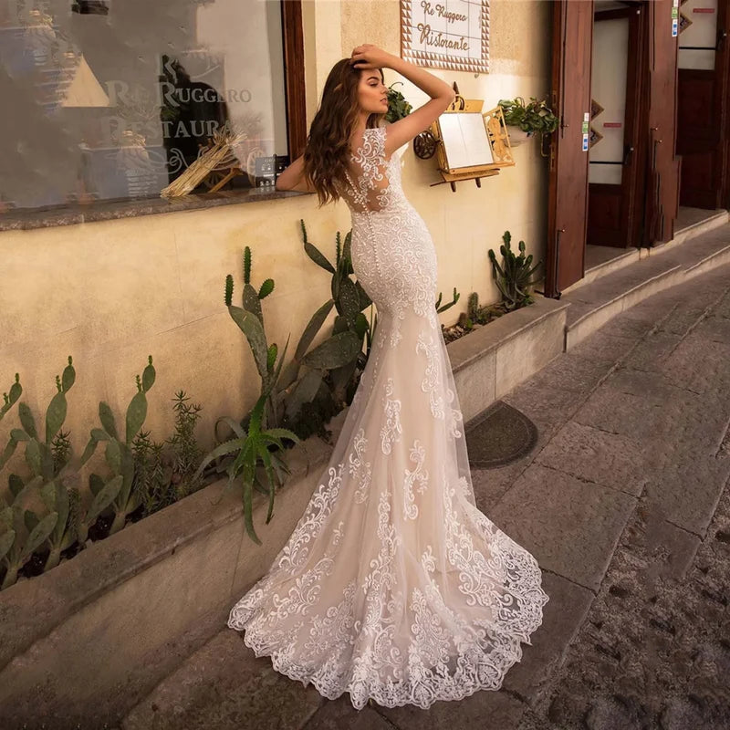 Sheer Tulle Mermaid Bridal Wedding Dress weddingdress-250223