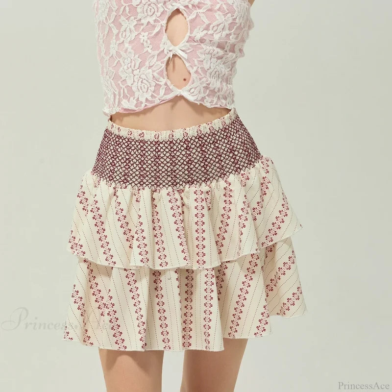 Shirred Floral Layered Ruffle Skirt skirts-250223