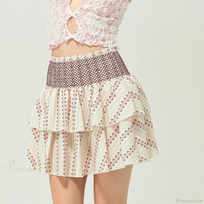 Shirred Floral Layered Ruffle Skirt MULTI / S skirts-250223
