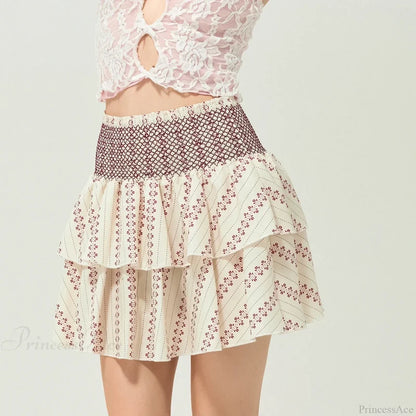 Shirred Floral Layered Ruffle Skirt MULTI / S skirts-250223