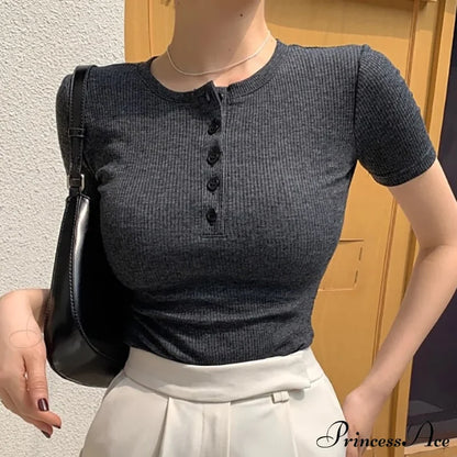 Short Sleeve Cotton Tee Shirt Dark Gray / S