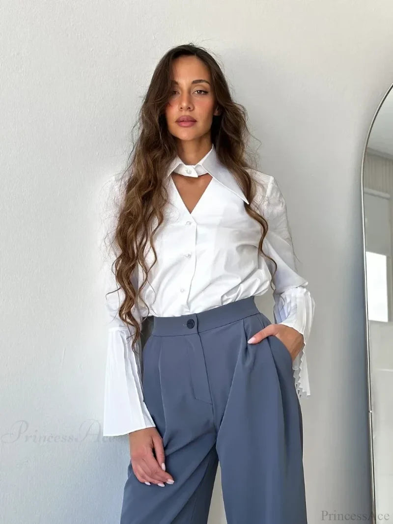 Single Breasted Ruffles Full Sleeve Blouse blouse-250223