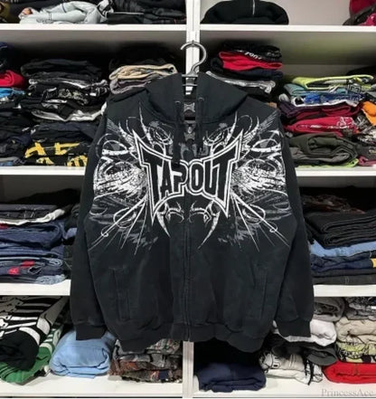 Skull Patchwork Zipper Hoodie black 4 / S