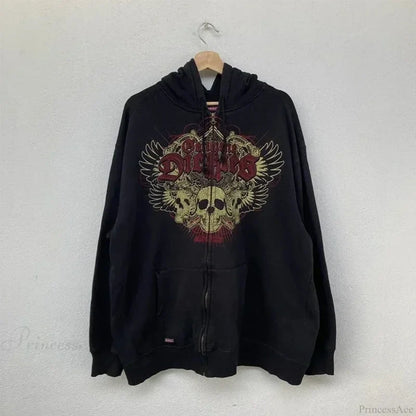 Skull Patchwork Zipper Hoodie black 5 / S