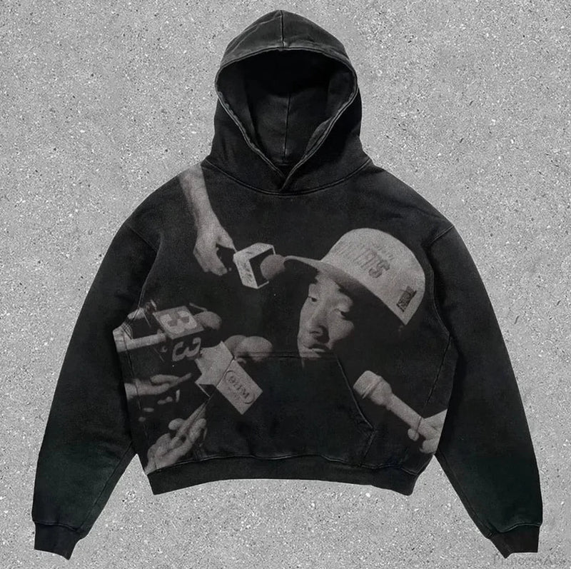 Skull Rap Graphic Cotton Hoodie Black1 / S
