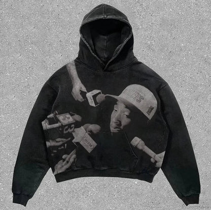 Skull Rap Graphic Cotton Hoodie Black1 / S