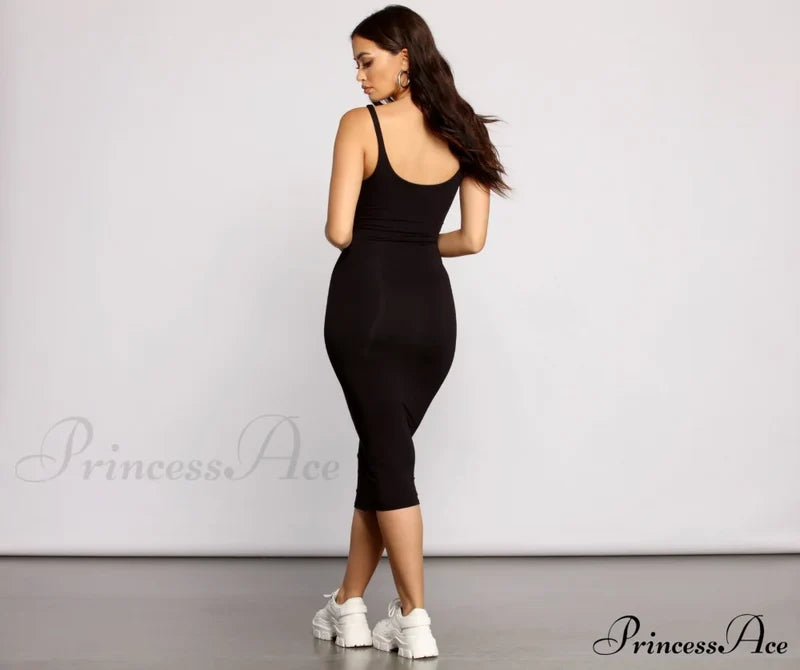 Slay Every Day Basic Graceful Scoop Neck Midi Dress Casual Dresses