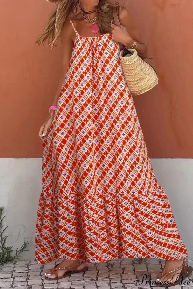 New Sleeveless Print Summer Spaghetti Strap Boho Dress