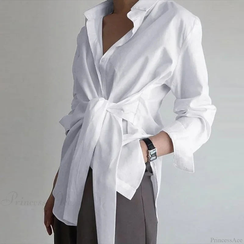 Slim Button Ruched Lace-Up Blouse WHITE / S blouse-250223