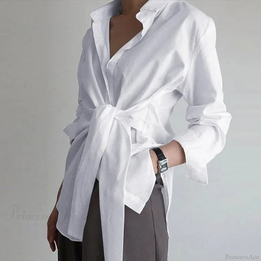 Slim Button Ruched Lace-Up Blouse WHITE / S blouse-250223