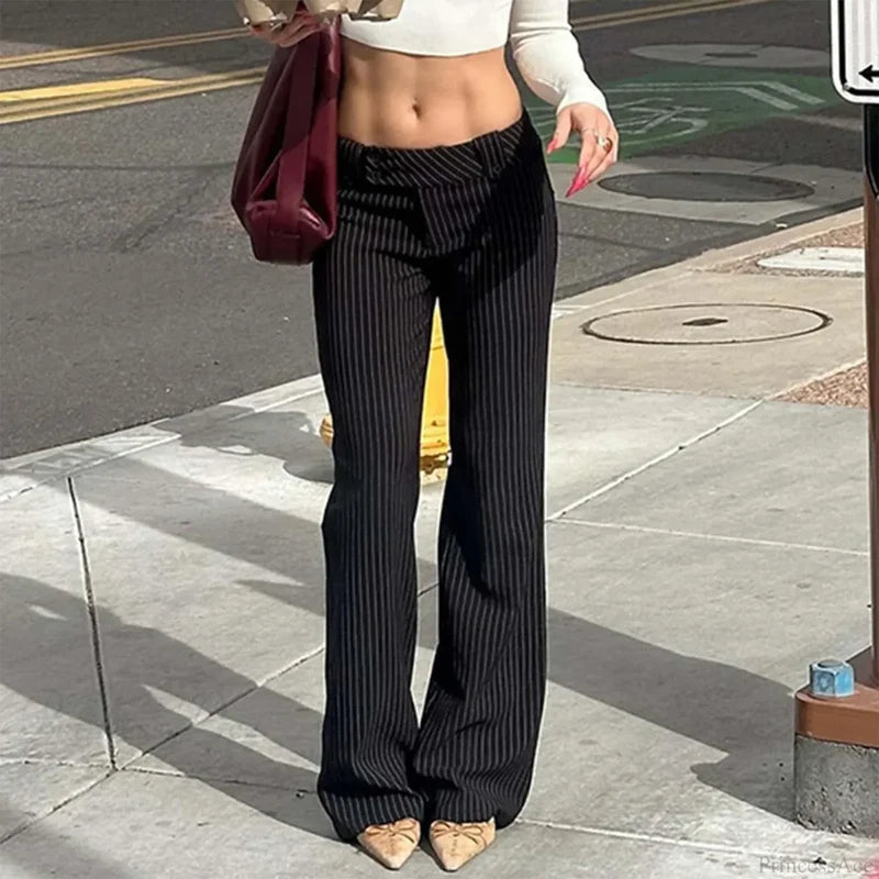 Slim Fit Striped Low Rise Pants Black / S