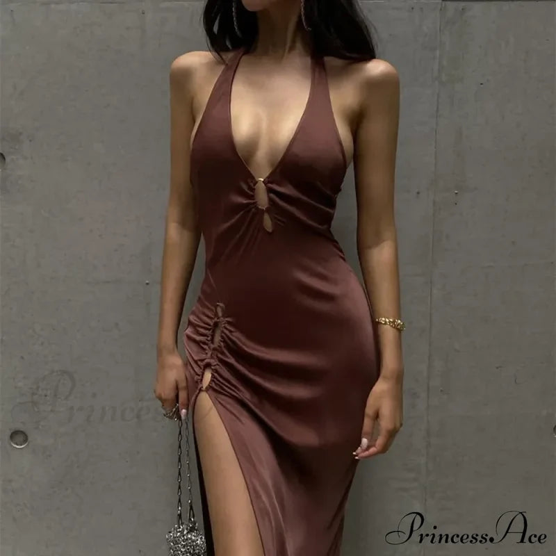 Slit Long Skirt V-neck Maxi Dress