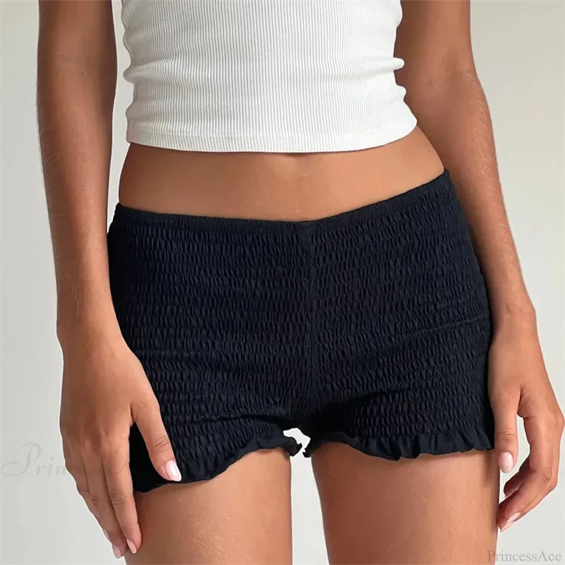 Smocked Ruffled Elastic Waist Short Black / S short-250223