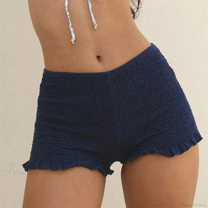 Smocked Ruffled Elastic Waist Short DEEP BLUE / S short-250223