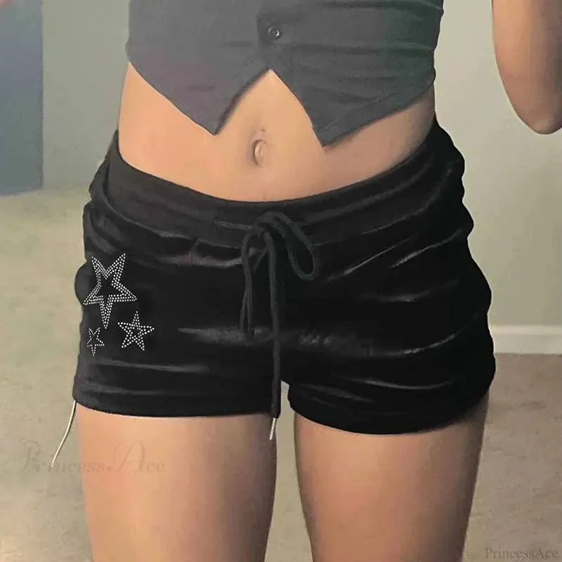 Soft Sparkling Drawstring Short Black / S